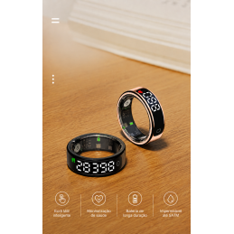 Smart Ring - Anel Inteligente com Mostrador Táctil Anel inteligente com mostrador táctil, carregamento sem fios e monitorização de saúde. Resistente à água, perfeito para o dia a dia ativo de homens e mulheres
