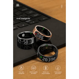 Smart Ring - Anel Inteligente com Mostrador Táctil Anel inteligente com mostrador táctil, carregamento sem fios e monitorização de saúde. Resistente à água, perfeito para o dia a dia ativo de homens e mulheres