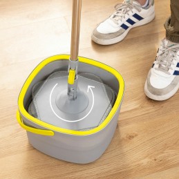 Mopa giratória com limpeza automática, balde separador de águas, cabeça 360º, cabo desmontável de 156 cm e 2 mopas de microfibra laváveis