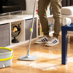 Mopa giratória com limpeza automática, balde separador de águas, cabeça 360º, cabo desmontável de 156 cm e 2 mopas de microfibra laváveis