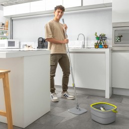 Balai-serpillère rotatif autonettoyant, seau séparateur d'eau, tête pivotante à 360°, manche amovible de 156 cm et 2 lingettes de balai en microfibre lavables.