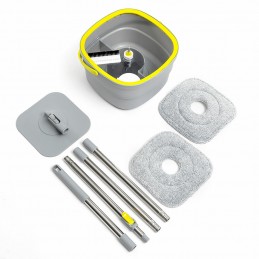 Balai-serpillère rotatif autonettoyant, seau séparateur d'eau, tête pivotante à 360°, manche amovible de 156 cm et 2 lingettes de balai en microfibre lavables.