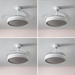 Ventoinha de Teto com Luz LED e Pás Retráteis 72 W Ventoinha de teto com luz LED, 4 pás retráteis, comando, 6 velocidades, temporizador e função verão/inverno. Ideal para divisões até 25 m2
