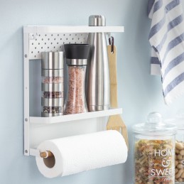 Mensola organizer magnetica per frigorifero Mensola organizer magnetica con 2 ripiani pieghevoli, barra in legno e 2 ganci mobili. Ideale per frigoriferi, lavatrici o superfici metalliche.
