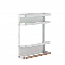 Mensola organizer magnetica per frigorifero Mensola organizer magnetica con 2 ripiani pieghevoli, barra in legno e 2 ganci mobili. Ideale per frigoriferi, lavatrici o superfici metalliche.