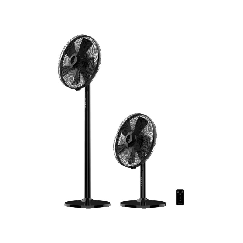 XL 2-in-1 Pedestal and Tabletop Fan 55W with Remote Control XL 2-in-1 pedestal and table fan with 55W, 5 blades, 40cm diameter, 3 speeds, 3 modes, remote control, timer and automatic oscillation.