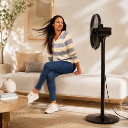 XL 2-in-1 Stand- und Tischventilator mit 55 W, 5 Flügeln, 40 cm Durchmesser, 3 Geschwindigkeiten, 3 Modi, Fernbedienung, Timer und automatischer Oszillation.
