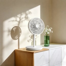 2-in-1 Stand- und Tischventilator mit 60 W, 20 Flügeln, 3 Geschwindigkeitsstufen, 75° automatischer Oszillation und einem Luftstrom von bis zu 5,2 m/s.