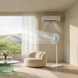 Ventilatore 2 in 1 da tavolo e a piantana, 60 W, con 20 pale Ventilatore da tavolo e a piantana 2 in 1 da 60 W, con 20 pale, 3 velocità, oscillazione automatica a 75° e flusso d'aria fino a 5,2 m/s.
