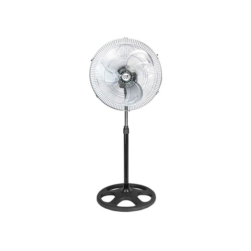 Ventilatore industriale a piantana da 75 W, con 3 pale in alluminio, 3 velocità, oscillazione fino a 90° e altezza regolabile tra 100 e 130 cm.