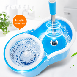 360° Rotating Mop without pedal, with bucket for hands-free washing and wringing. Includes 2 reusable cloths for dry and wet cleaning.