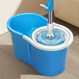 360° Rotating Mop without pedal, with bucket for hands-free washing and wringing. Includes 2 reusable cloths for dry and wet cleaning.