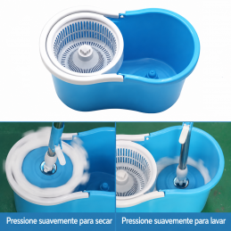 Mocio girevole a 360° senza pedale, con secchio per lavaggio e strizzatura a mani libere. Include 2 panni riutilizzabili per la pulizia a secco e a umido.