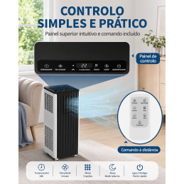 Portable air conditioner, 3 in 1, energy efficiency class A, ECO mode, remote control and window kit included. Cool your home without a fixed installation.