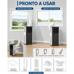 Portable air conditioner, 3 in 1, energy efficiency class A, ECO mode, remote control and window kit included. Cool your home without a fixed installation.