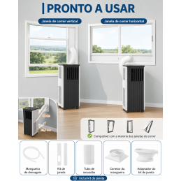Ar condicionado portátil, 3 em 1, classe A, modo ECO, comando e kit de janela incluído. Refresque a sua casa sem instalação fixa