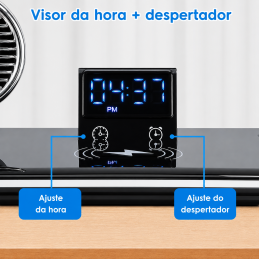 4-in-1 desk lamp with dimmable LED light, wireless charging, Bluetooth speaker, and digital clock. Modern, foldable, and practical.