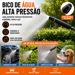 Bico de Água Alta Pressão WaterGun Bico WaterGun para mangueira com jato de água concentrado e regulável. Ideal para lavar carros, pátios, janelas, jardim e zonas exteriores