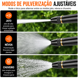 Bico de Água Alta Pressão WaterGun Bico WaterGun para mangueira com jato de água concentrado e regulável. Ideal para lavar carros, pátios, janelas, jardim e zonas exteriores