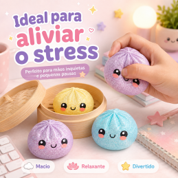 Lucky Dumplings Squishy Surpresa com Glitter Descubra qual Lucky Dumpling vai receber! Squishy surpresa macio e brilhante, com várias cores para colecionar e possibilidade de encontrar o SUPER RARO