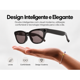Intelligente Brille mit KI, 8-MP-Kamera, Echtzeitübersetzung, Bluetooth 5.4, Wi-Fi, Anruffunktion, Musikwiedergabe und 3 austauschbaren Linsen.