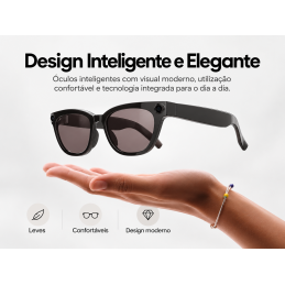 Lunettes intelligentes avec IA, caméra 8 MP, traduction en temps réel, Bluetooth 5.4, Wi-Fi, appels, musique et 3 lentilles interchangeables.
