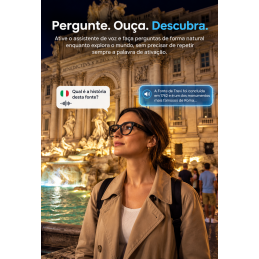 Occhiali intelligenti con intelligenza artificiale, fotocamera da 8 MP, traduzione in tempo reale, Bluetooth 5.4, Wi-Fi, chiamate, musica e 3 lenti intercambiabili.