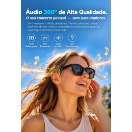 Óculos inteligentes com IA, câmara 8MP, tradução em tempo real, Bluetooth 5.4, Wi-Fi, chamadas, música e 3 lentes intercambiáveis.