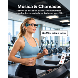 Lunettes intelligentes avec IA, caméra 8 MP, traduction en temps réel, Bluetooth 5.4, Wi-Fi, appels, musique et 3 lentilles interchangeables.