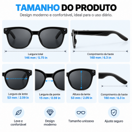 Intelligente Brille mit KI, 8-MP-Kamera, Echtzeitübersetzung, Bluetooth 5.4, Wi-Fi, Anruffunktion, Musikwiedergabe und 3 austauschbaren Linsen.