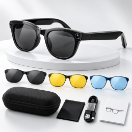 Gafas inteligentes G5 con IA, cámara de 8 MP y traductor. Gafas inteligentes con IA, cámara de 8 MP, traducción en tiempo real, Bluetooth 5.4, Wi-Fi, llamadas, música y 3 lentes intercambiables.