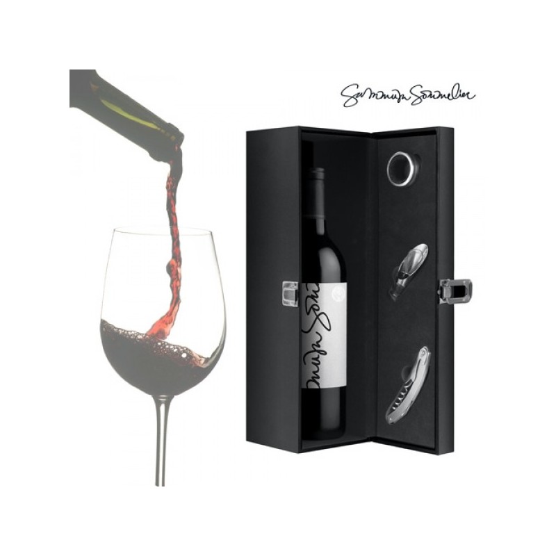 Boîte porte-bouteille en cuir avec 4 accessoires Boîte porte-bouteille en cuir avec 4 accessoires