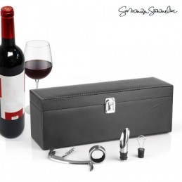 Caja Portabotellas de Piel con 4 Accesorios