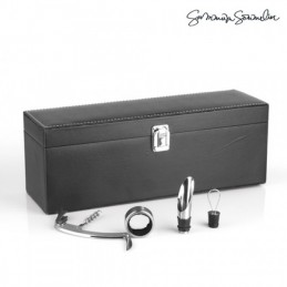 Caja Portabotellas de Piel con 4 Accesorios