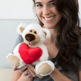 L'ours en peluche avec coeur vous séduira immédiatement.Idéal pour un cadeau romantique, il est tout doux, au toucher velouté.