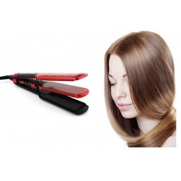 Composed of two ceramic-coated plates, one for straightening the hair and the other for curling.