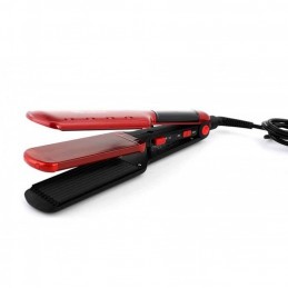 Composed of two ceramic-coated plates, one for straightening the hair and the other for curling.