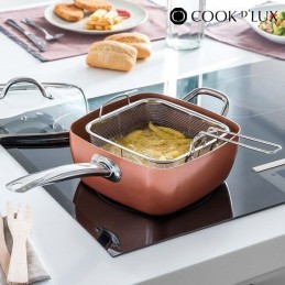 Deluxe multifunction ceramic frying pan Non-stick with ceramic coating, includes accessory for frying and steaming.