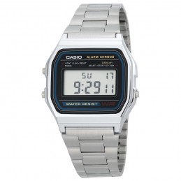 Casio Retro Watch – Silber, Eine Armbanduhr der Marke Casio mit einem verstellbaren silbernen Armband, die in den 90er Jahren ein großer Verkaufsschlager war