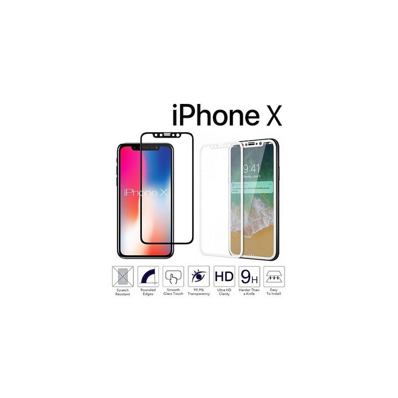 Gehärtete Glasfolie – iPhone X – Vollbild, zum Schutz des Bildschirms besteht sie aus gehärtetem Glas, 9x widerstandsfähiger als herkömmliches Glas.