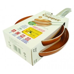 Cook delicious dishes with these frying pans with a copper-colored ceramic coating. It allows heat to spread quickly and evenly.