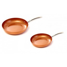 Cocina deliciosos platos con estas sartenes con revestimiento cerámico de color cobre que permite que el calor se distribuya de forma rápida y uniforme.
