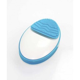 Facial makeup remover and anti-aging action uses ultrasonic pulsations to perform delicate exfoliation.