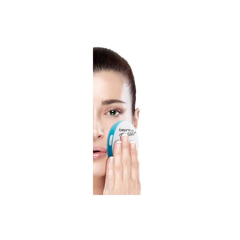 Facial makeup remover and anti-aging action uses ultrasonic pulsations to perform delicate exfoliation.