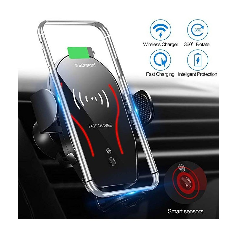This Qi wireless car phone holder combines clip-on shape with the latest wireless phone charging technology.