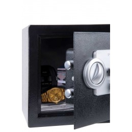 Electronic steel safe where you can store money, jewelry and other valuables or documents.