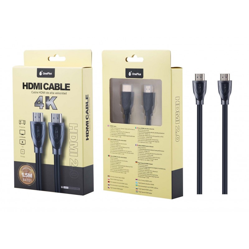 Câble HDMI 4K 1,5 m, noir avec une vitesse de transmission élevée et des performances élevées, plaqué or pour un taux de transfert de signal plus élevé.