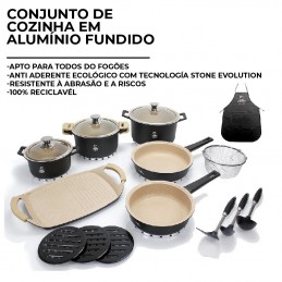 Set de Cocción de Aluminio Fundido 23 Piezas, compuesto de aluminio fundido con estructura de 4 capas, mejora la cocción.