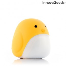 Un reloj digital táctil con forma de pollito que también funciona como luz nocturna con 3 niveles de intensidad y muestra la fecha y la temperatura.