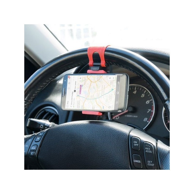 Soporte para celular en volante - Iphone - Android Muy fácil de instalar en el volante, este soporte permite un acceso rápido a diversas funciones como manos libres, contestar llamadas o utilizar el GPS.